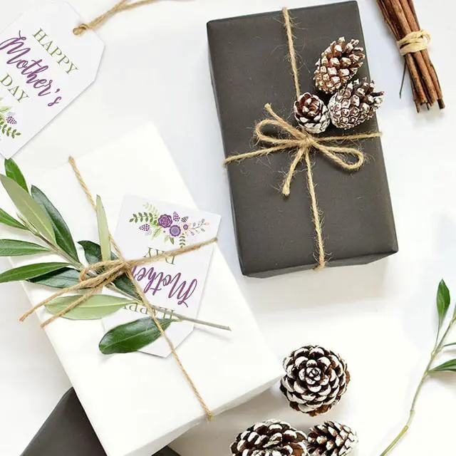 Alt view image 4 of 7 - joycraft Gift Tags for Mother's Day - 50Pcs Floral Mother's Day Tags with String, 3.3x2.1 in White Kraft Paper Gift Labels, Purple Flower Labels for Party Favor Craft Mom's Birthday Present Wrap