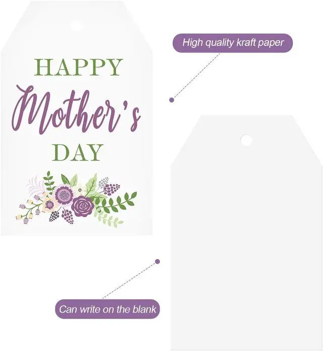Alt view image 3 of 7 - joycraft Gift Tags for Mother's Day - 50Pcs Floral Mother's Day Tags with String, 3.3x2.1 in White Kraft Paper Gift Labels, Purple Flower Labels for Party Favor Craft Mom's Birthday Present Wrap