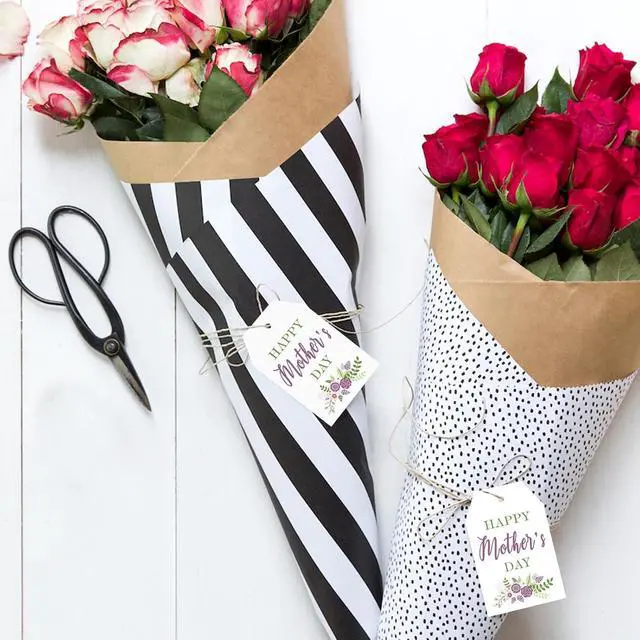 Alt view image 6 of 7 - joycraft Gift Tags for Mother's Day - 50Pcs Floral Mother's Day Tags with String, 3.3x2.1 in White Kraft Paper Gift Labels, Purple Flower Labels for Party Favor Craft Mom's Birthday Present Wrap