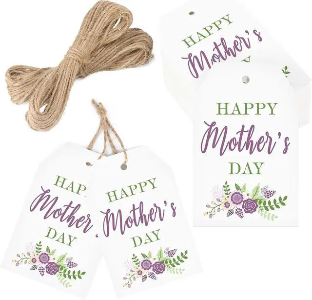 Alt view image 7 of 7 - joycraft Gift Tags for Mother's Day - 50Pcs Floral Mother's Day Tags with String, 3.3x2.1 in White Kraft Paper Gift Labels, Purple Flower Labels for Party Favor Craft Mom's Birthday Present Wrap