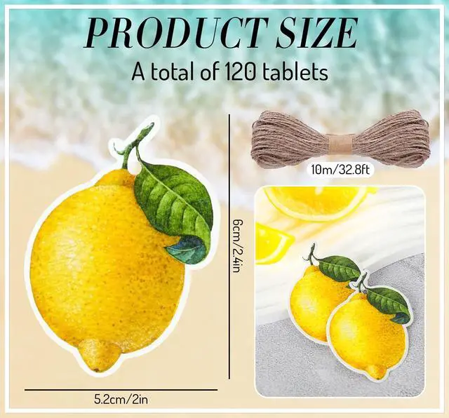 Alt view image 2 of 6 - Whaline 120Pcs Lemon Gift Tags with Hemp Rope Artificial Lemon Paper Tags Summer Lemon Hanging Labels Seasonal Wishes Labels for Summer Birthday Lemon Party DIY Gift Party Favor Decor