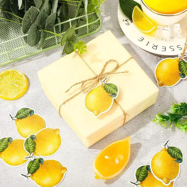 Alt view image 4 of 6 - Whaline 120Pcs Lemon Gift Tags with Hemp Rope Artificial Lemon Paper Tags Summer Lemon Hanging Labels Seasonal Wishes Labels for Summer Birthday Lemon Party DIY Gift Party Favor Decor