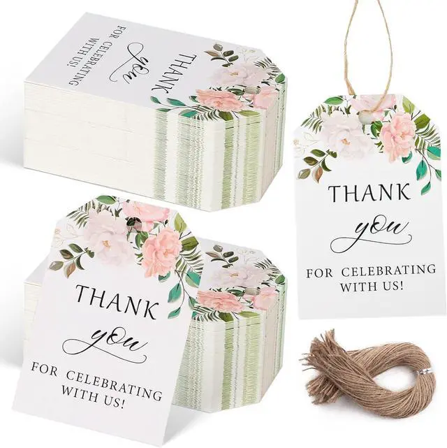 Main image of SallyFashion Floral Thank You Gift Tags with String, 75 Pack 2 X 3 inch
