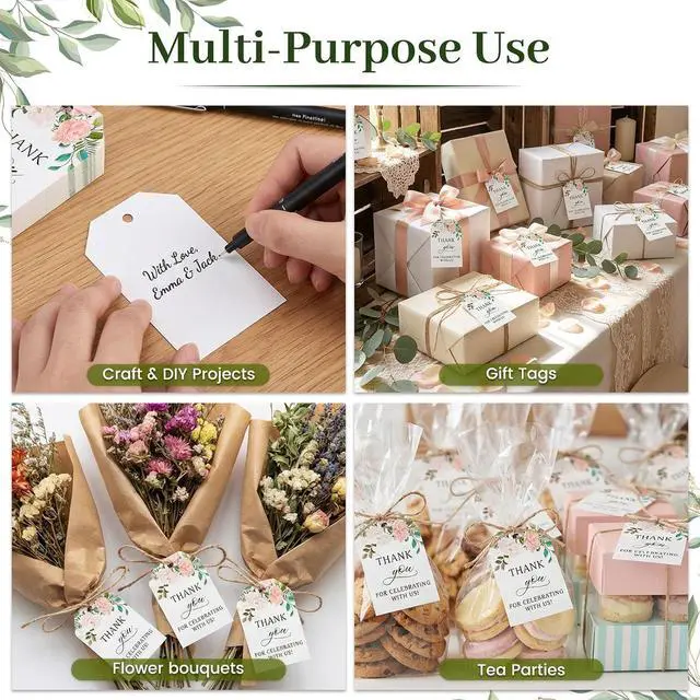 Alt view image 2 of 7 - SallyFashion Floral Thank You Gift Tags with String, 75 Pack 2 X 3 inch