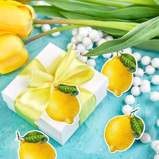 Alt view image 6 of 6 - Whaline 120Pcs Lemon Gift Tags with Hemp Rope Artificial Lemon Paper Tags Summer Lemon Hanging Labels Seasonal Wishes Labels for Summer Birthday Lemon Party DIY Gift Party Favor Decor