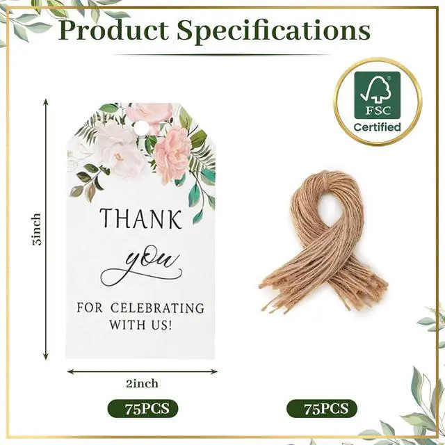 Alt view image 6 of 7 - SallyFashion Floral Thank You Gift Tags with String, 75 Pack 2 X 3 inch
