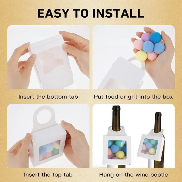 Alt view image 7 of 7 - Paper Wine Bottle Box 10 Pcs with Window and Handles Hanging Foldable Gift
