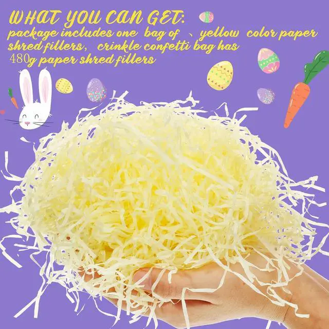 Alt view image 3 of 7 - Zonon 9oz Easter Grass Basket Filler Raffia Paper Shreds Stuffers Craft Tissue Raffia Filler Grass for Gift Packaging Easter Egg Hunt Party Favors Decoration(Light Yellow)