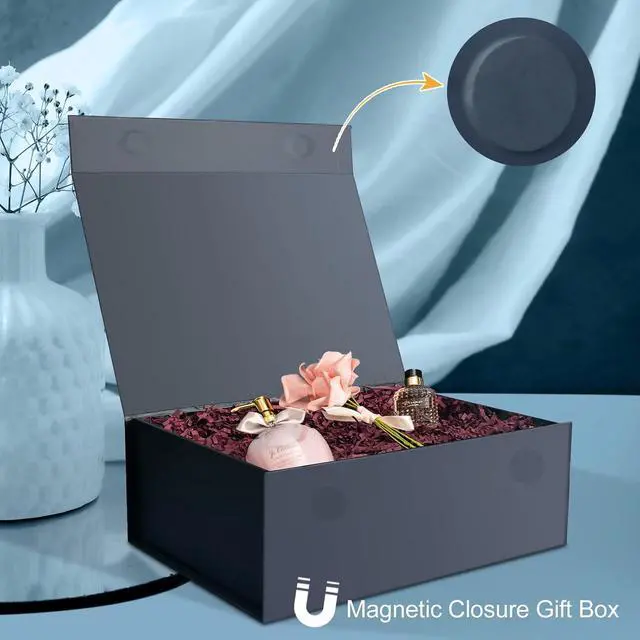 Alt view image 4 of 7 - CHARMGIFTBOX Blue Gift Boxes with Lids, 11x8x4 Inches Gift Box with Ribbon, Collapsible Gift Boxes with Magnetic Closure for Presents, Bridesmaid Proposal Box Contains Gift Card Ribbon Tag