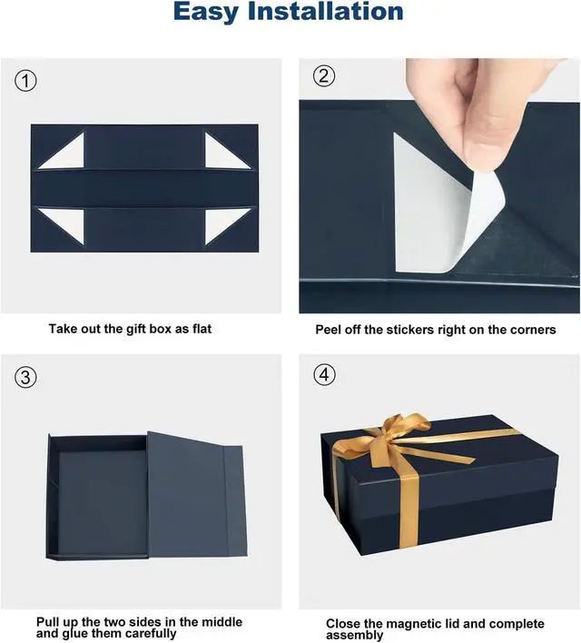 Alt view image 5 of 7 - CHARMGIFTBOX Blue Gift Boxes with Lids, 11x8x4 Inches Gift Box with Ribbon, Collapsible Gift Boxes with Magnetic Closure for Presents, Bridesmaid Proposal Box Contains Gift Card Ribbon Tag