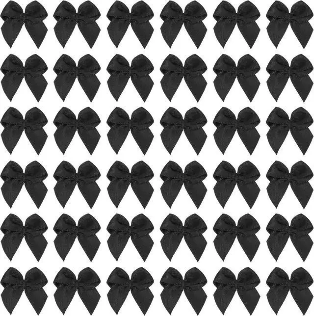 Main image of PATIKIL 1 Inch Mini Ribbon Bow 100 Pcs Satin Fabric Ribbon Flower Bows Appliques for DIY Craft Sewing Wedding Party Decoration, Black