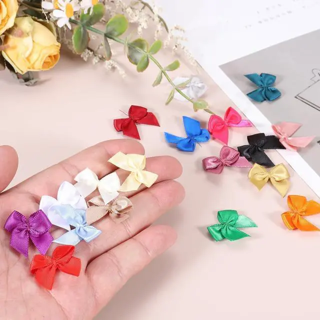 Alt view image 4 of 7 - PATIKIL 1 Inch Mini Ribbon Bow 100 Pcs Satin Fabric Ribbon Flower Bows Appliques for DIY Craft Sewing Wedding Party Decoration, Black