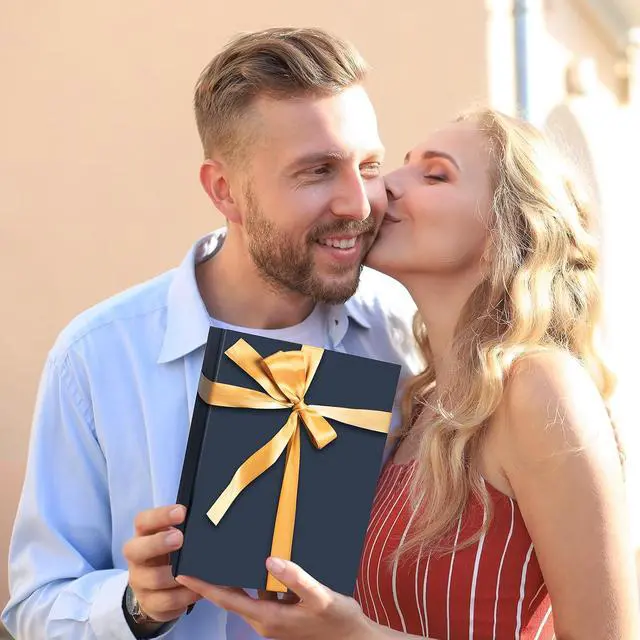 Alt view image 7 of 7 - CHARMGIFTBOX Blue Gift Boxes with Lids, 11x8x4 Inches Gift Box with Ribbon, Collapsible Gift Boxes with Magnetic Closure for Presents, Bridesmaid Proposal Box Contains Gift Card Ribbon Tag