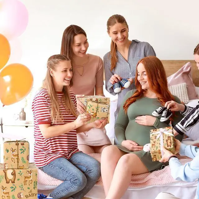 Alt view image 7 of 7 - WERNNSAI Baby Shower Kraft Wrapping Paper, 33 ft Brown Woodland Animals