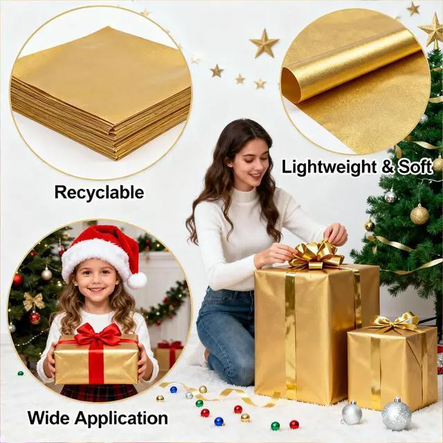 Alt view image 3 of 7 - Gold Tissue Paper for Gift Bags 25 Sheets-20 x 20 Inch, Recyclable Gift Wrap Tissues for Christmas, Weddings, Birthdays, Party & Festival Decorations DIY Craft Supplies