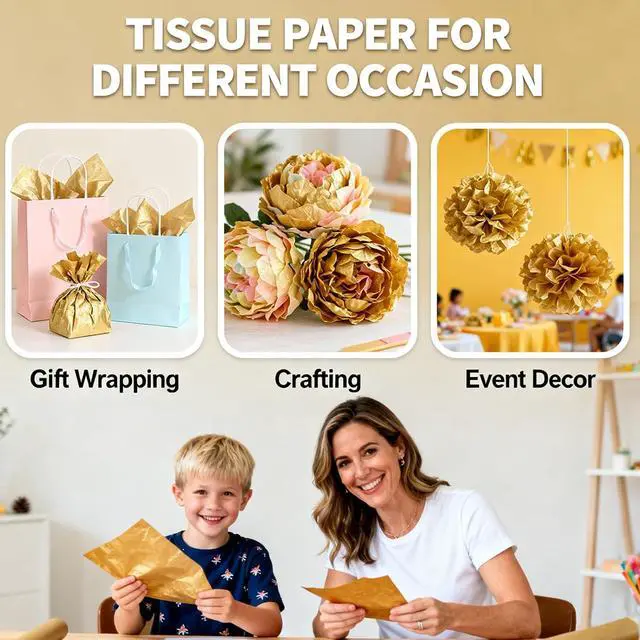 Alt view image 6 of 7 - Gold Tissue Paper for Gift Bags 25 Sheets-20 x 20 Inch, Recyclable Gift Wrap Tissues for Christmas, Weddings, Birthdays, Party & Festival Decorations DIY Craft Supplies
