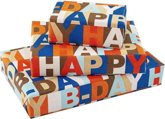 Main image of MAYPLUSS Birthday Wrapping Paper Roll, 17IN X 16.5FT Kraft Happy Birthday