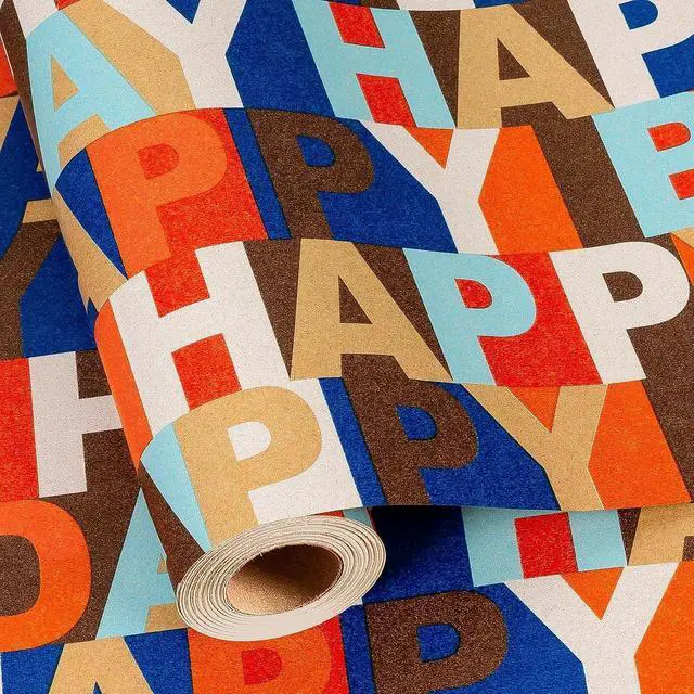 Alt view image 2 of 6 - MAYPLUSS Birthday Wrapping Paper Roll, 17IN X 16.5FT Kraft Happy Birthday