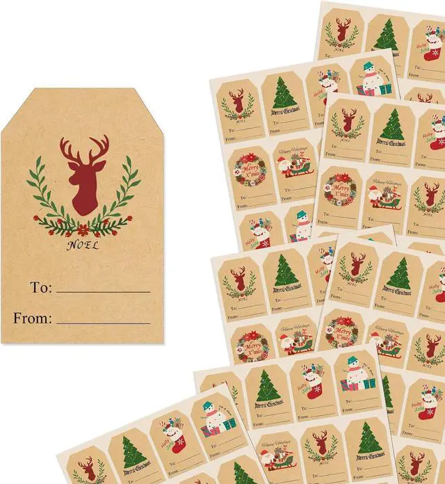 Main image of Trazzo Kraft Christmas Gift Tags Self-Adhesive Christmas Name Tag Stickers, Christmas Decorations for Gifts, Holiday Santa to from Gift Tag Stickers, Festival Wrapping Label Tags (120 PCS)