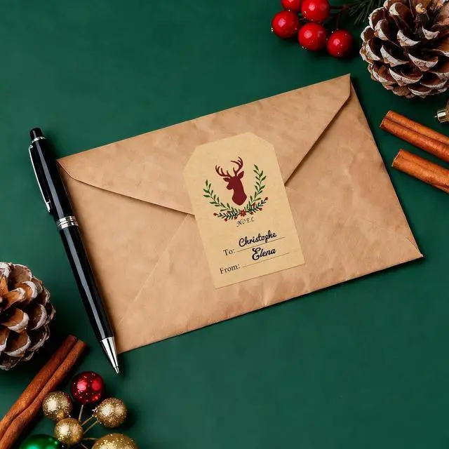 Alt view image 7 of 7 - Trazzo Kraft Christmas Gift Tags Self-Adhesive Christmas Name Tag Stickers, Christmas Decorations for Gifts, Holiday Santa to from Gift Tag Stickers, Festival Wrapping Label Tags (120 PCS)
