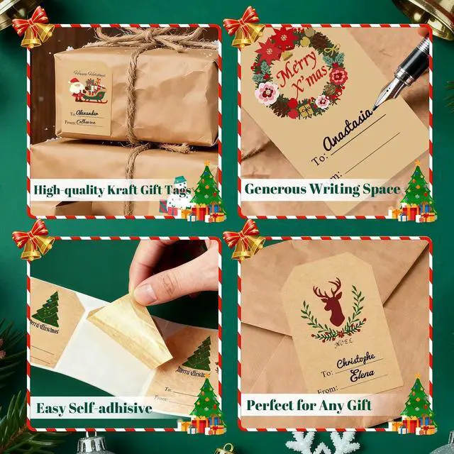 Alt view image 4 of 7 - Trazzo Kraft Christmas Gift Tags Self-Adhesive Christmas Name Tag Stickers, Christmas Decorations for Gifts, Holiday Santa to from Gift Tag Stickers, Festival Wrapping Label Tags (120 PCS)
