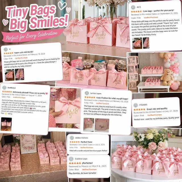 Alt view image 2 of 7 - VGOODALL 24 PCS Thank You Gift Bags, 4.5x3.9x1.8 Inch Mini Party Favor Bags