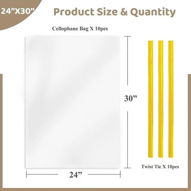Alt view image 3 of 7 - WIKDAY Clear Gift Bags 10 PCS 24x30 Inches Cellophane Wrap for Gift Baskets
