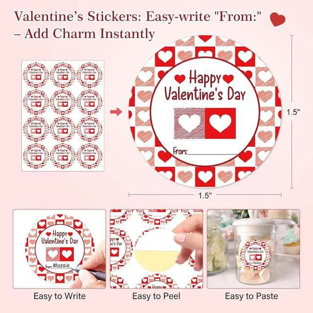 Alt view image 3 of 7 - FaCraft 72PCS Happy Valentine's Day Stickers-Heart Stickers Valentines Day Gift Tags Valentine to from Labels Stickers Valentine's Sticker Envelopes Seal Boxes Cards Valentines Party Favor Decorations