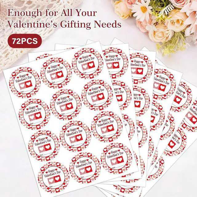 Alt view image 2 of 7 - FaCraft 72PCS Happy Valentine's Day Stickers-Heart Stickers Valentines Day Gift Tags Valentine to from Labels Stickers Valentine's Sticker Envelopes Seal Boxes Cards Valentines Party Favor Decorations