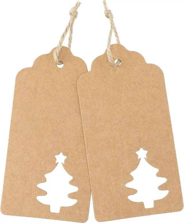 Alt view image 2 of 7 - 100 Pcs Kraft Paper Hollow Christmas Tree Gift Tags with String Christmas Wrapping Tags Blank Brown Gift Tag Vintage Craft Hang Tags with 100 Feet Jute Twine