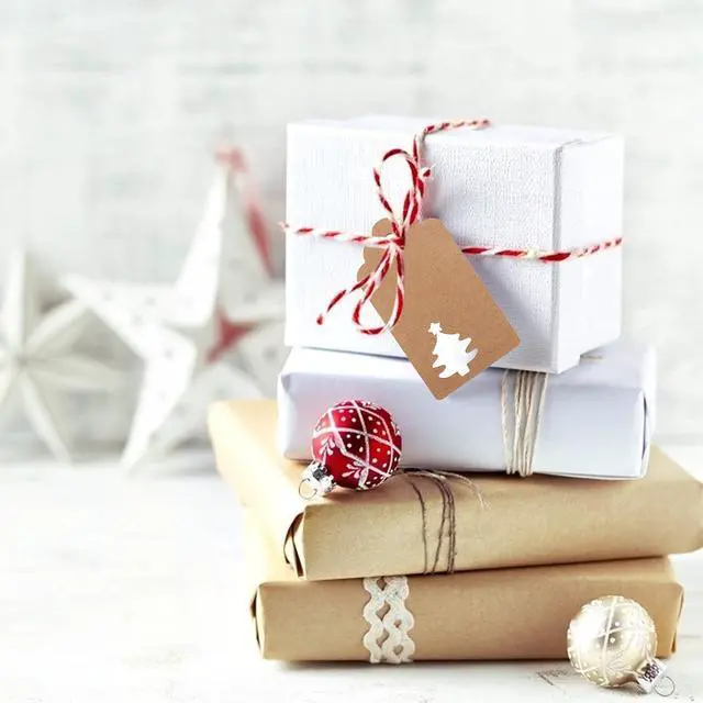 Alt view image 6 of 7 - 100 Pcs Kraft Paper Hollow Christmas Tree Gift Tags with String Christmas Wrapping Tags Blank Brown Gift Tag Vintage Craft Hang Tags with 100 Feet Jute Twine