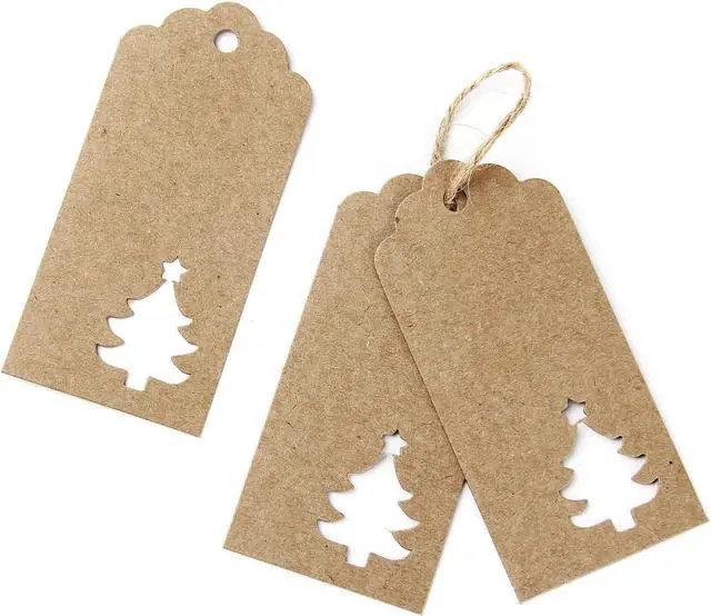 Alt view image 5 of 7 - 100 Pcs Kraft Paper Hollow Christmas Tree Gift Tags with String Christmas Wrapping Tags Blank Brown Gift Tag Vintage Craft Hang Tags with 100 Feet Jute Twine