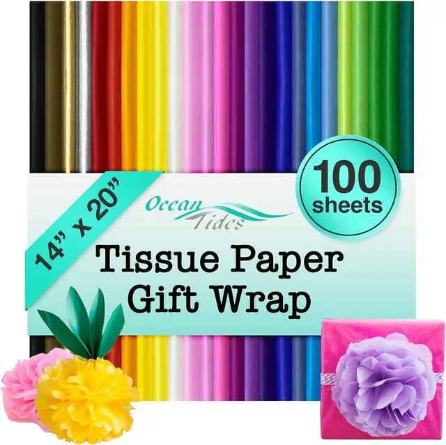 Main image of Tissue Paper for Gift Bags Bulk - 100 Assorted Color Wrapping Sheets 14x20