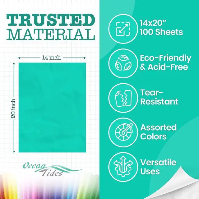 Alt view image 5 of 7 - Tissue Paper for Gift Bags Bulk - 100 Assorted Color Wrapping Sheets 14x20