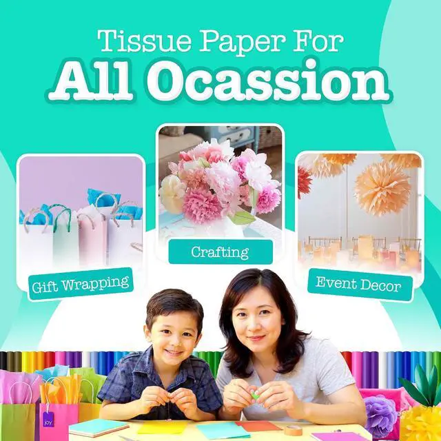 Alt view image 7 of 7 - Tissue Paper for Gift Bags Bulk - 100 Assorted Color Wrapping Sheets 14x20