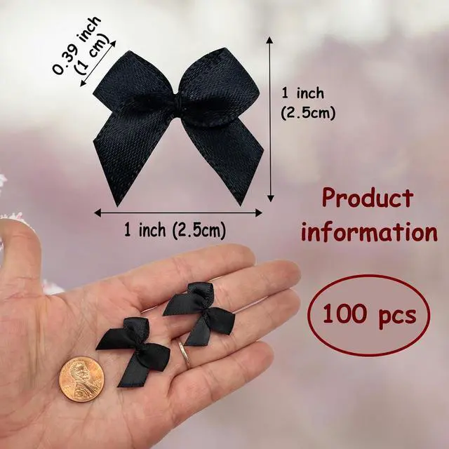 Alt view image 2 of 7 - Dorothy 100 pcs Black Mini Bows for Crafts, 1 Inch Small Satin Ribbon Bows Cheer Pins DIY Crafts Gift Wedding Party Sewing Scrapbooking