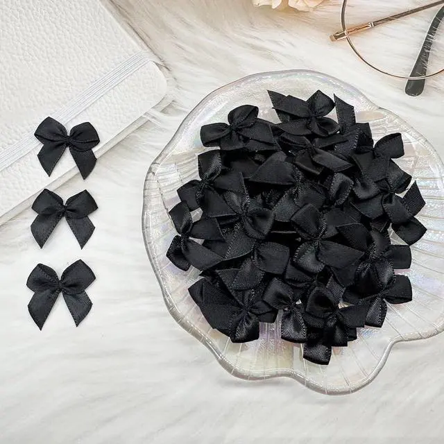 Alt view image 3 of 7 - Dorothy 100 pcs Black Mini Bows for Crafts, 1 Inch Small Satin Ribbon Bows Cheer Pins DIY Crafts Gift Wedding Party Sewing Scrapbooking