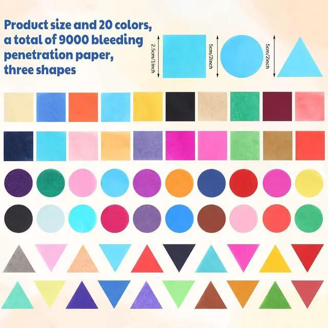 Alt view image 2 of 6 - Feifeiya 9000 Pcs Bleeding Tissue Paper 1 Inch Squares Round and Triangle Watercolor Bleeding Paper for Art Wet Strength Tissue for DIY Projects Scrapbooking Greeting Cards, 20 Assorted Colors
