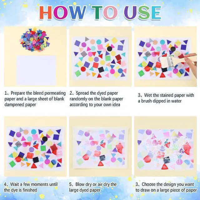 Alt view image 3 of 6 - Feifeiya 9000 Pcs Bleeding Tissue Paper 1 Inch Squares Round and Triangle Watercolor Bleeding Paper for Art Wet Strength Tissue for DIY Projects Scrapbooking Greeting Cards, 20 Assorted Colors