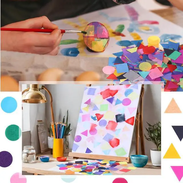 Alt view image 5 of 6 - Feifeiya 9000 Pcs Bleeding Tissue Paper 1 Inch Squares Round and Triangle Watercolor Bleeding Paper for Art Wet Strength Tissue for DIY Projects Scrapbooking Greeting Cards, 20 Assorted Colors