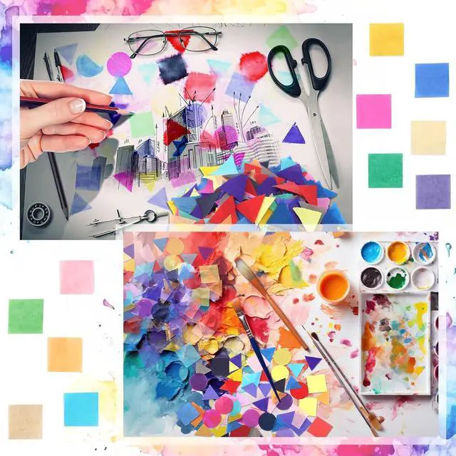 Alt view image 6 of 6 - Feifeiya 9000 Pcs Bleeding Tissue Paper 1 Inch Squares Round and Triangle Watercolor Bleeding Paper for Art Wet Strength Tissue for DIY Projects Scrapbooking Greeting Cards, 20 Assorted Colors