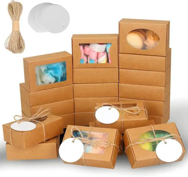 Main image of COTOPHER Soap Box, 30Pcs Packaging Boxes with Window, Kraft Paper, for Handmade Soap, Bakery, Cookies, 3.5x2.35x1.2Inch, Bridal Shower, Wedding, Birthday Gifts