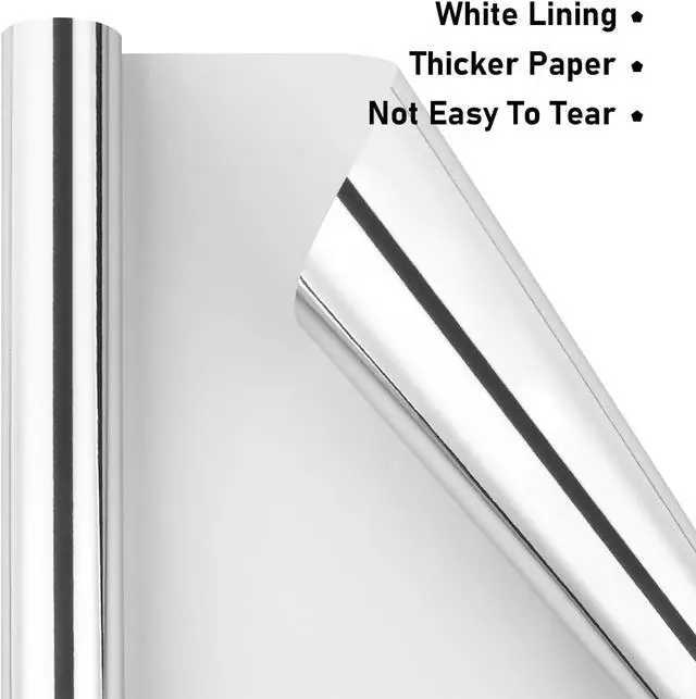 Alt view image 3 of 7 - NESCCI Silver Metallic Wrapping Paper, Solid Color Paper,Gift Wrapping Paper,Perfect for Wedding,Valentine's Day,Birthday, Christmas,Baby Shower,DIY Bouquet (17 Inches X 32.8 Feet)