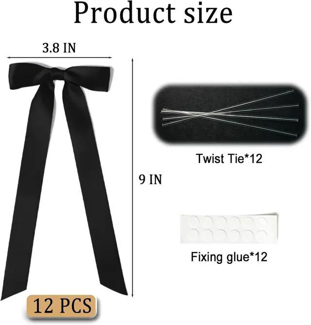 Alt view image 2 of 7 - 12 Pcs Black Bows for Candlestick 10 Inch Big Coquette Satin Ribbon Bow Decorations for Gift Wrapping Candle Holder Wedding Bridal Shower Birthday Christmas Party Home Decor