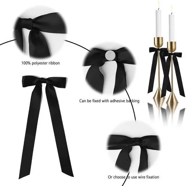 Alt view image 3 of 7 - 12 Pcs Black Bows for Candlestick 10 Inch Big Coquette Satin Ribbon Bow Decorations for Gift Wrapping Candle Holder Wedding Bridal Shower Birthday Christmas Party Home Decor