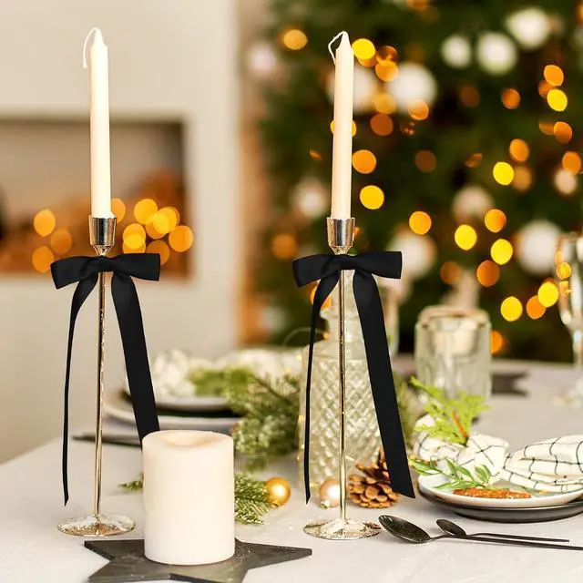 Alt view image 4 of 7 - 12 Pcs Black Bows for Candlestick 10 Inch Big Coquette Satin Ribbon Bow Decorations for Gift Wrapping Candle Holder Wedding Bridal Shower Birthday Christmas Party Home Decor