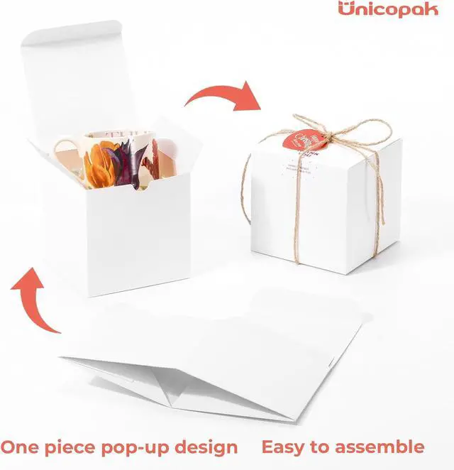 Alt view image 3 of 7 - UnicoPak 10 Pack 5x5x5 Gift Boxes, Sturdy Small White Gift Boxes for Presents, Ornaments, Candles, Mugs, Easy Pop-up Assembly, Ideal for Birthday Christmas Party Business