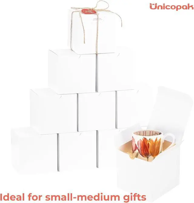 Alt view image 4 of 7 - UnicoPak 10 Pack 5x5x5 Gift Boxes, Sturdy Small White Gift Boxes for Presents, Ornaments, Candles, Mugs, Easy Pop-up Assembly, Ideal for Birthday Christmas Party Business