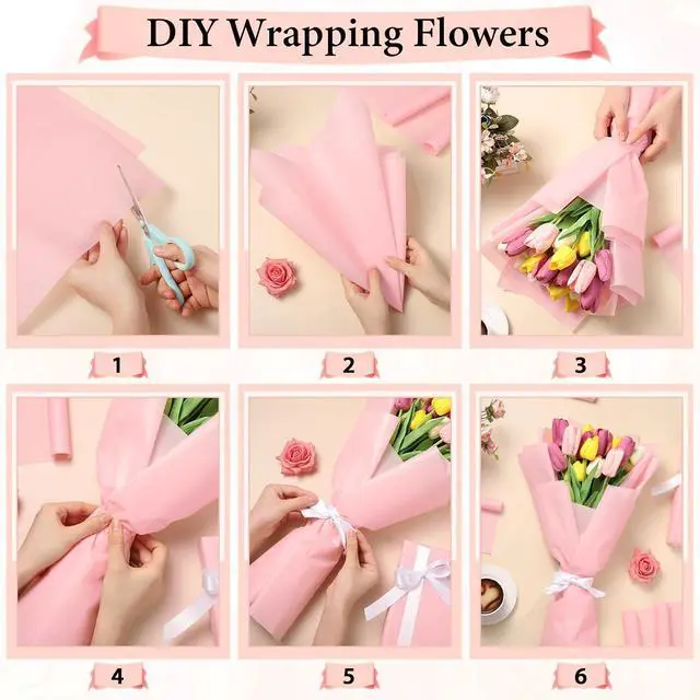 Alt view image 4 of 6 - woric 25 Sheets Pink Flower Wrapping Paper, Waterproof