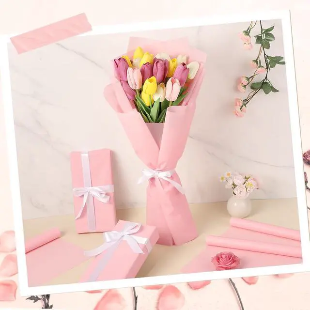 Alt view image 5 of 6 - woric 25 Sheets Pink Flower Wrapping Paper, Waterproof